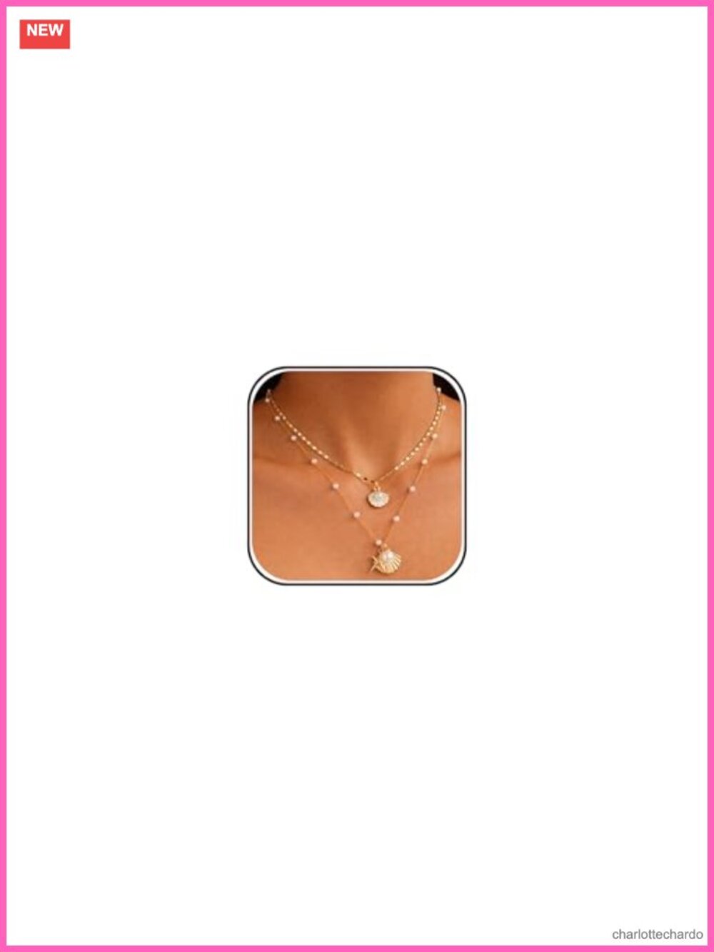 Layered Shell Starfish Necklace Gold Tone Faux Pearl Beach Jewelry for Women